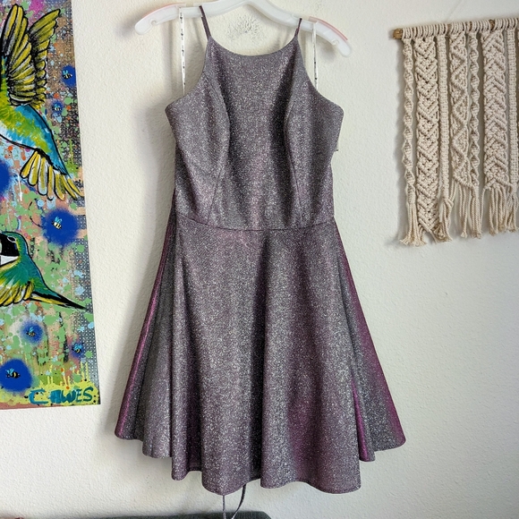 Jules & Cleo NWT Plus Size Metallic Mini Dress Lace Up Back Pink High Neck Sz 18 - Picture 3 of 10